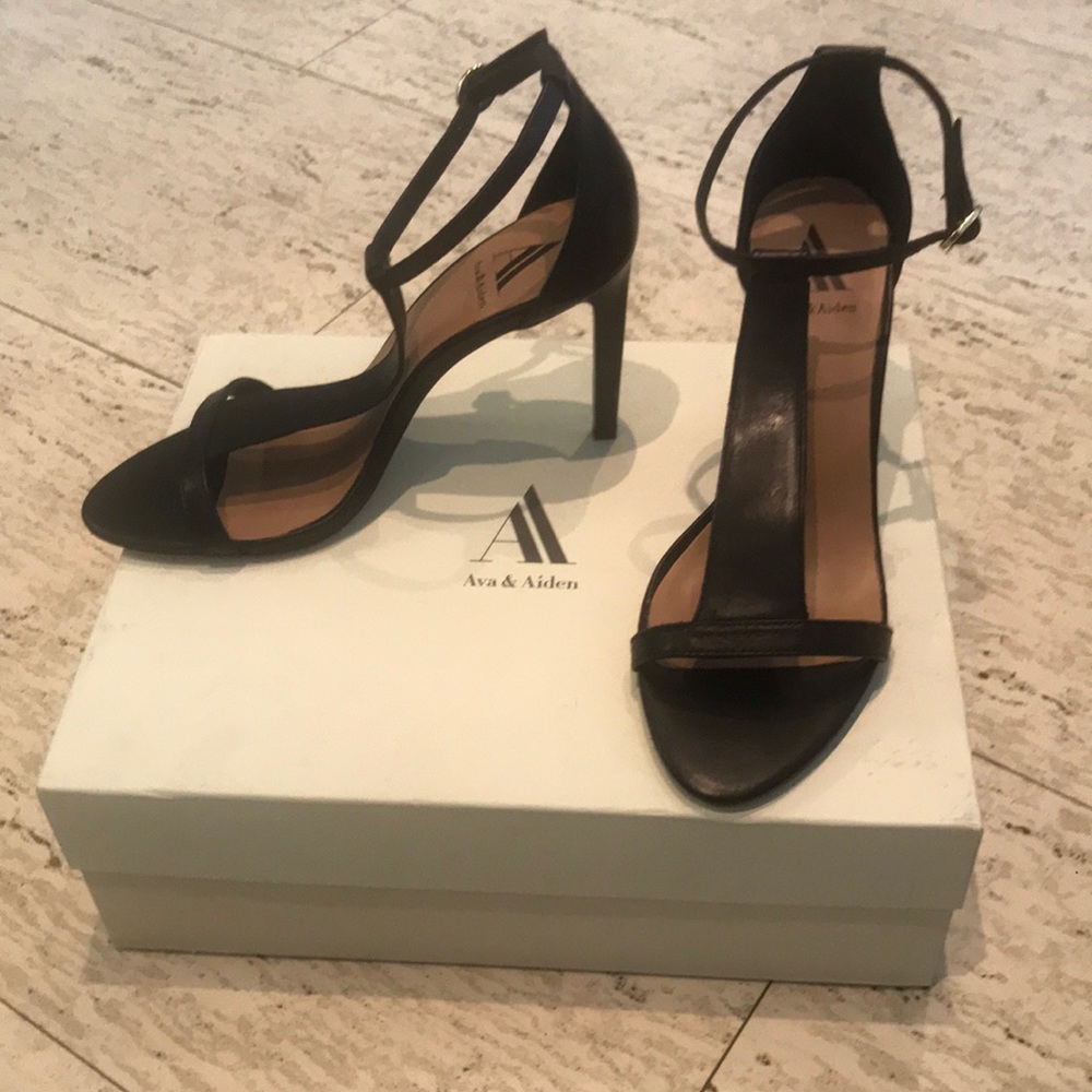 Black Leather High Heeled Sandals - Never Worn